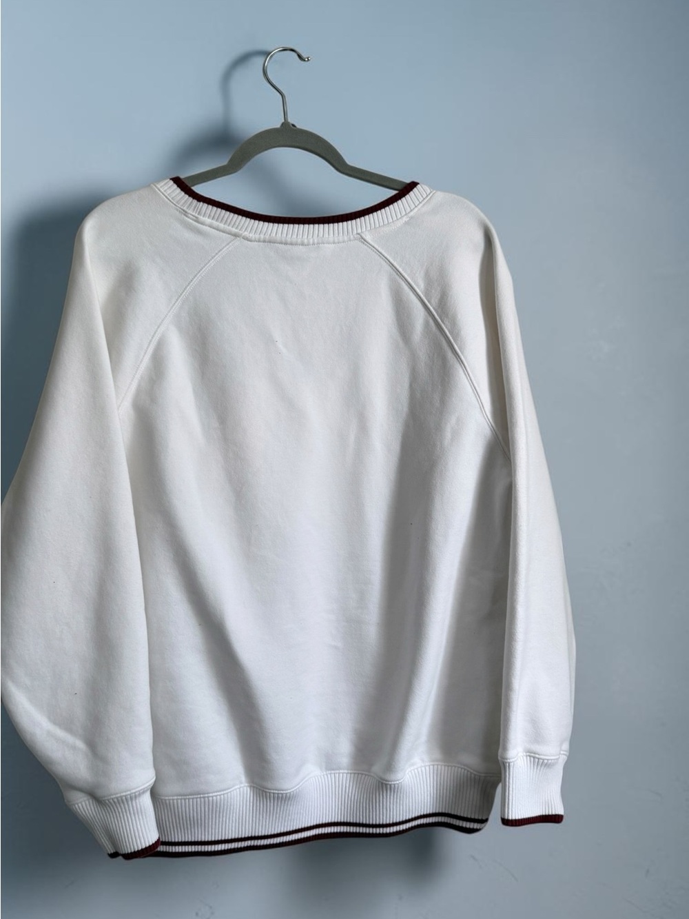 Athleta White V-Neck Sweater with Maroon Trim - Picture 4 of 10